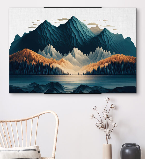 A mountain range with trees and a lake A mountain range with trees and a lake