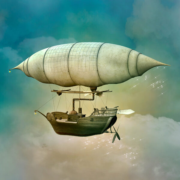 Un dirijabil steampunk pe cer Un dirijabil steampunk pe cer