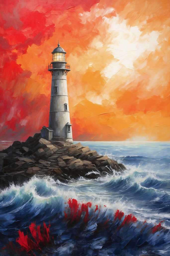 A lighthouse on a rocky island A lighthouse on a rocky island