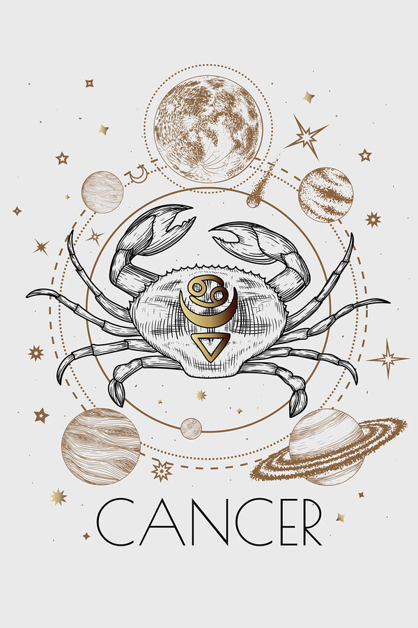 Un semn zodiacal de cancer cu planete și stele Un semn zodiacal de cancer cu planete și stele