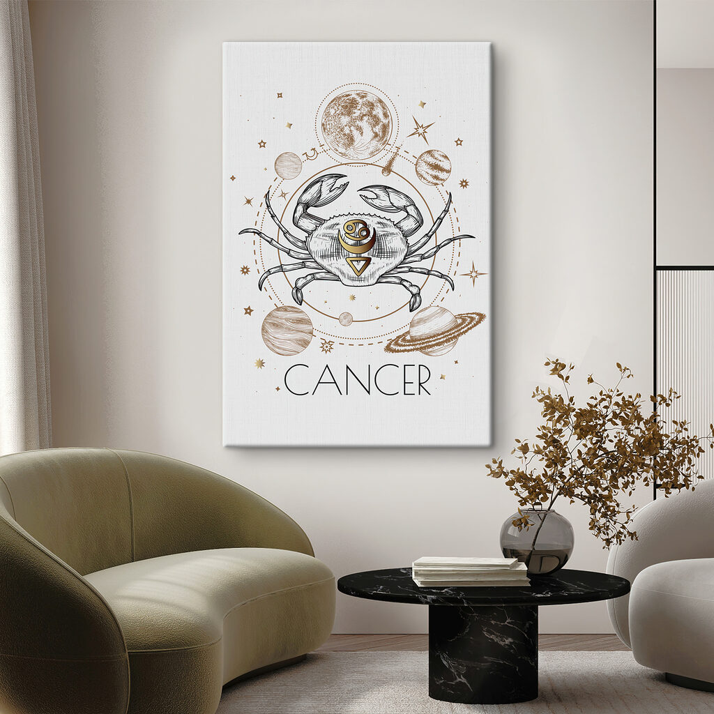 A cancer zodiac sign with planets and stars A cancer zodiac sign with planets and stars