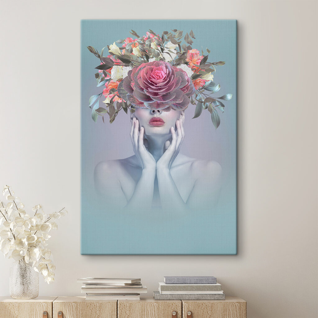 A woman with flowers on her head