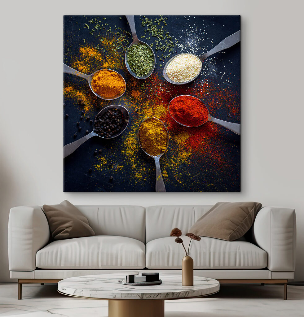 A group of spoons with different spices A group of spoons with different spices