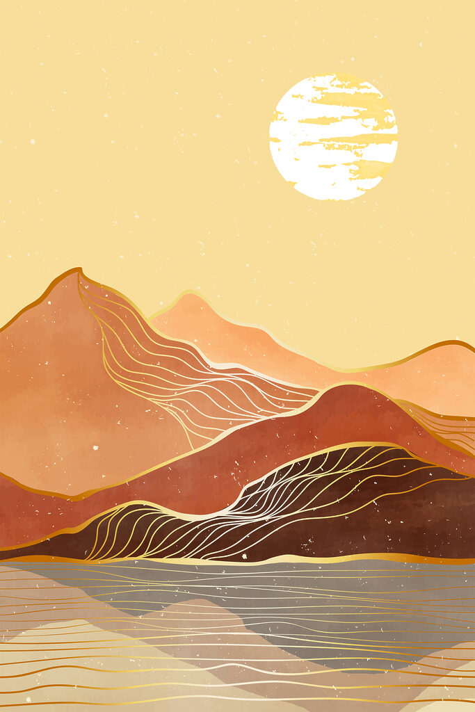 A painting of a mountain range