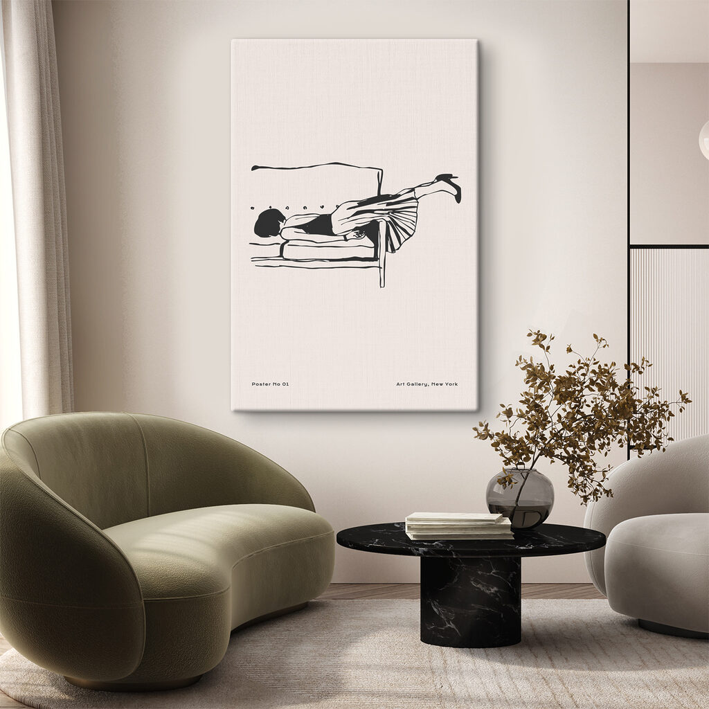 A drawing of a woman lying on a bench