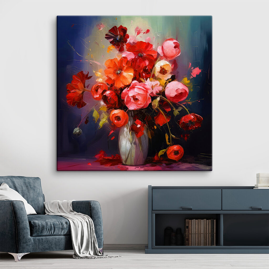 A painting of flowers in a vase