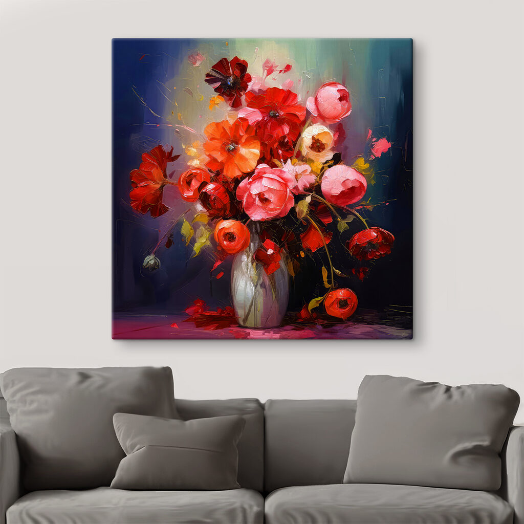 A painting of flowers in a vase