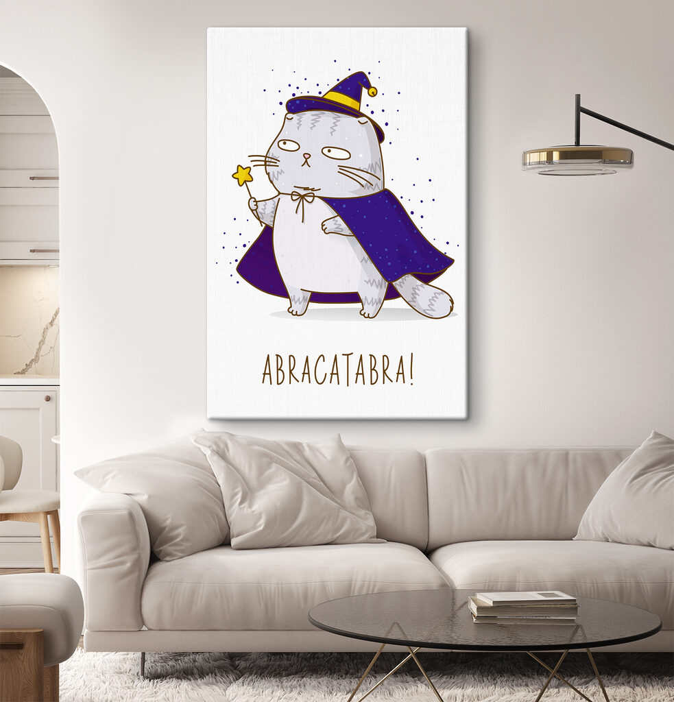 A cartoon of a cat wearing a wizard garment