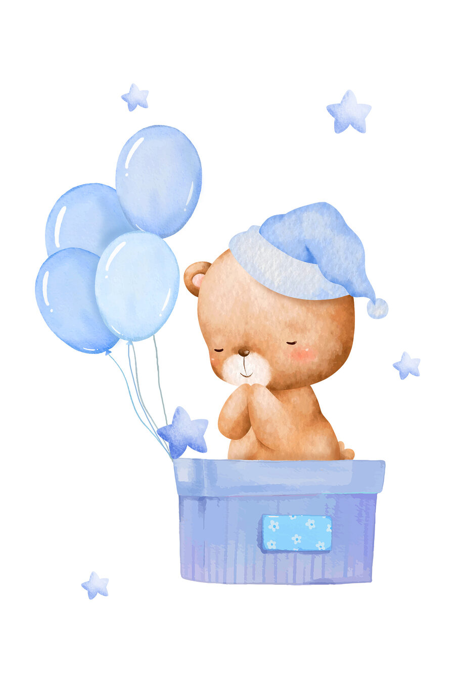Un ursuleț de pluș într-o cutie cu baloane Un ursuleț de pluș într-o cutie cu baloane