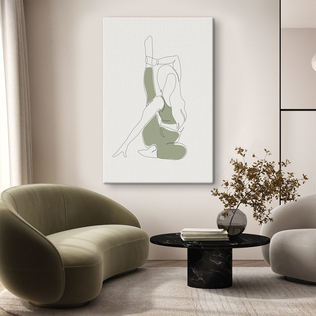 A drawing of a woman stretching