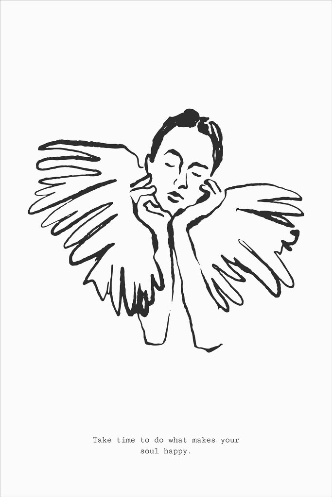 A drawing of a woman with wings