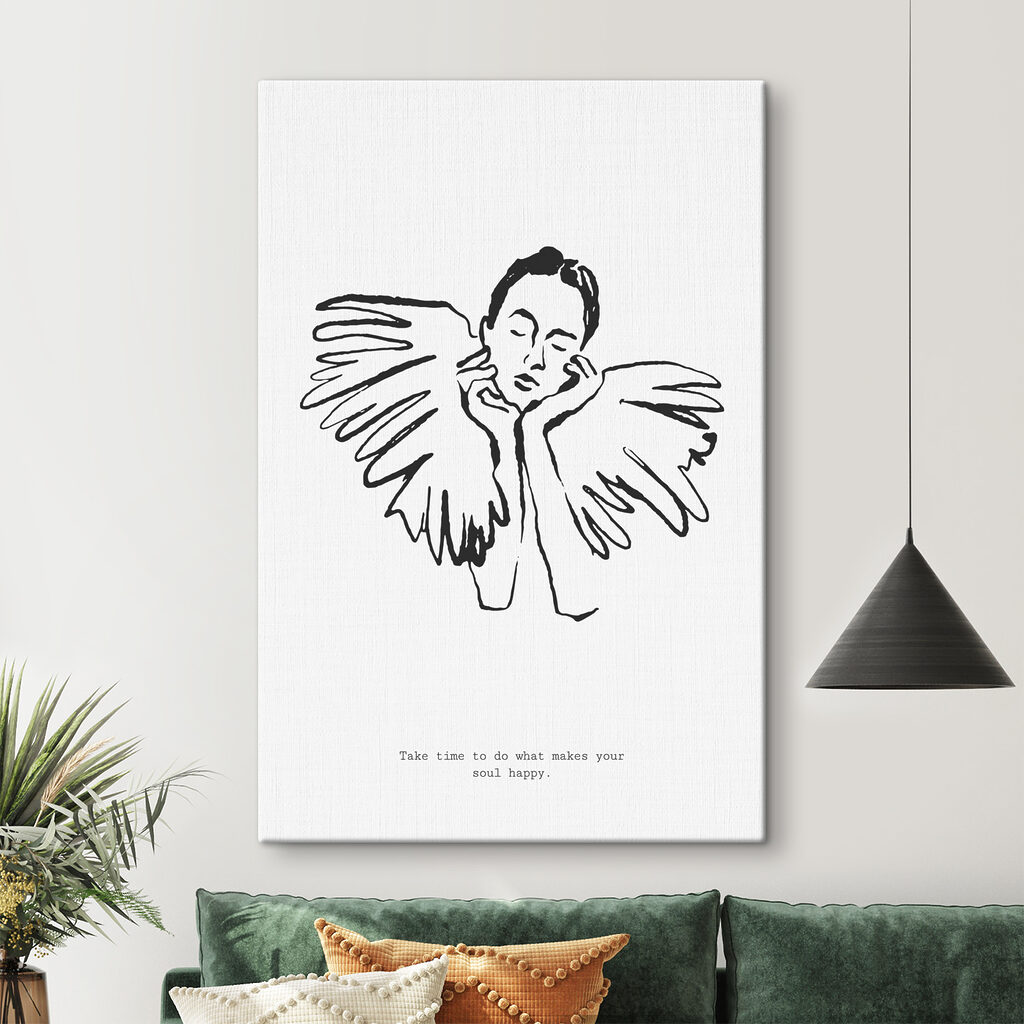 A drawing of a woman with wings