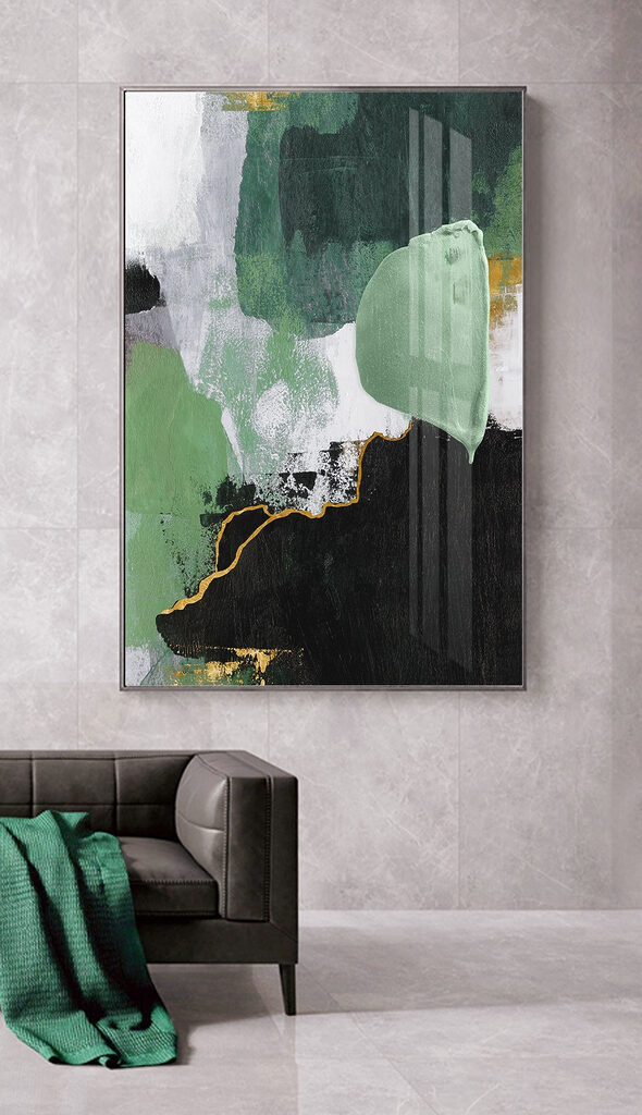 A painting of green and white