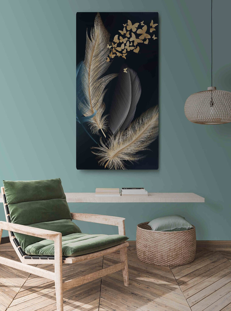 A group of feathers with butterflies