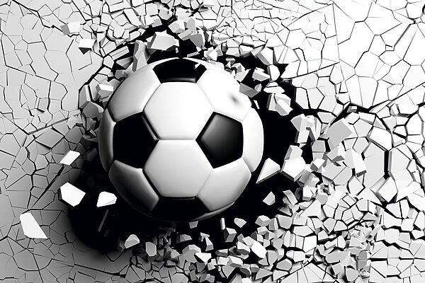 O minge de fotbal care trece printr-un zid O minge de fotbal care trece printr-un zid