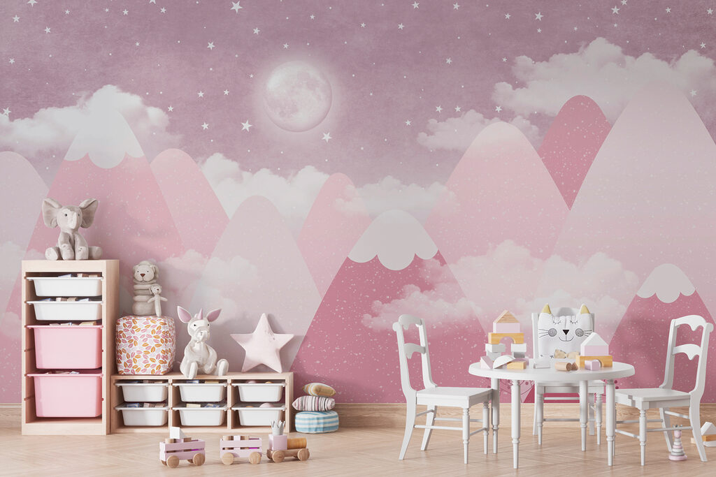 A moon and clouds over mountains A moon and clouds over mountains