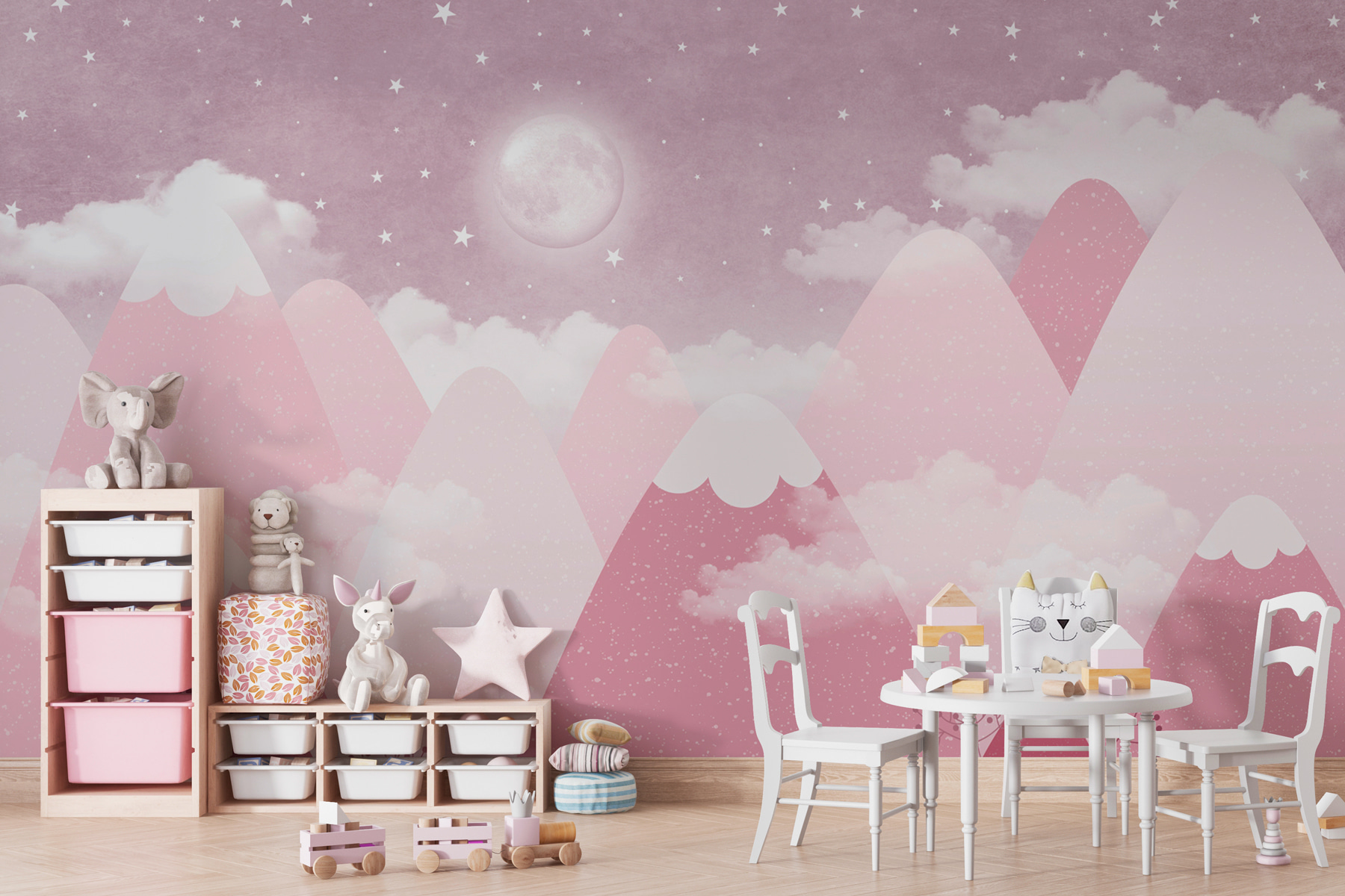 A moon and clouds over mountains A moon and clouds over mountains