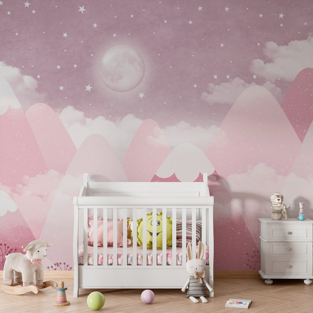 A moon and clouds over mountains A moon and clouds over mountains