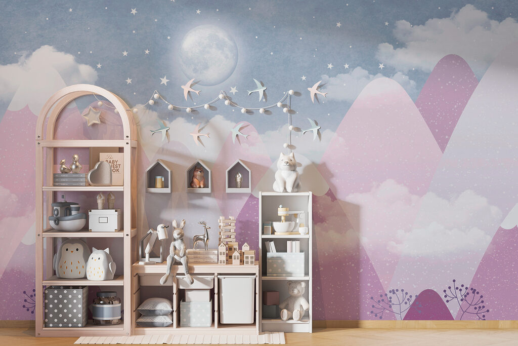 A moon over mountains and clouds