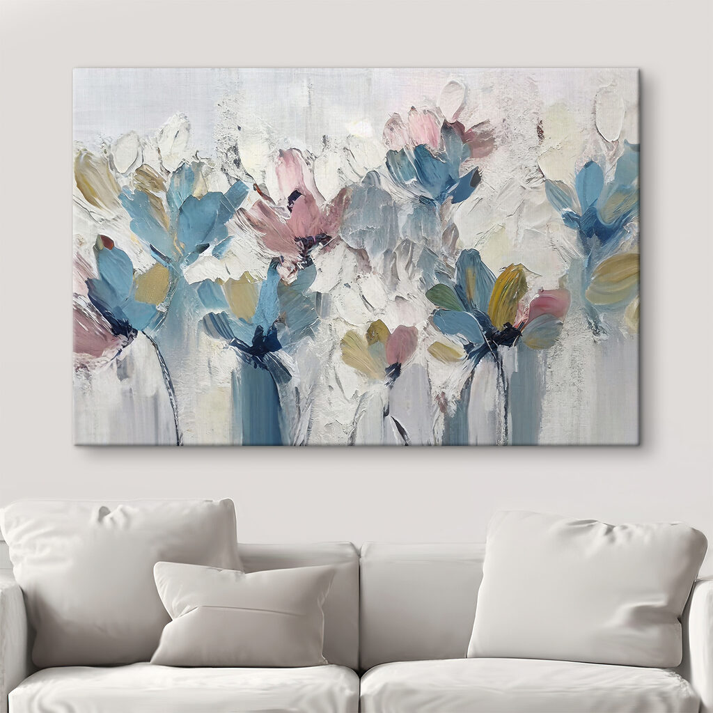 A painting of flowers on a white surface A painting of flowers on a white surface