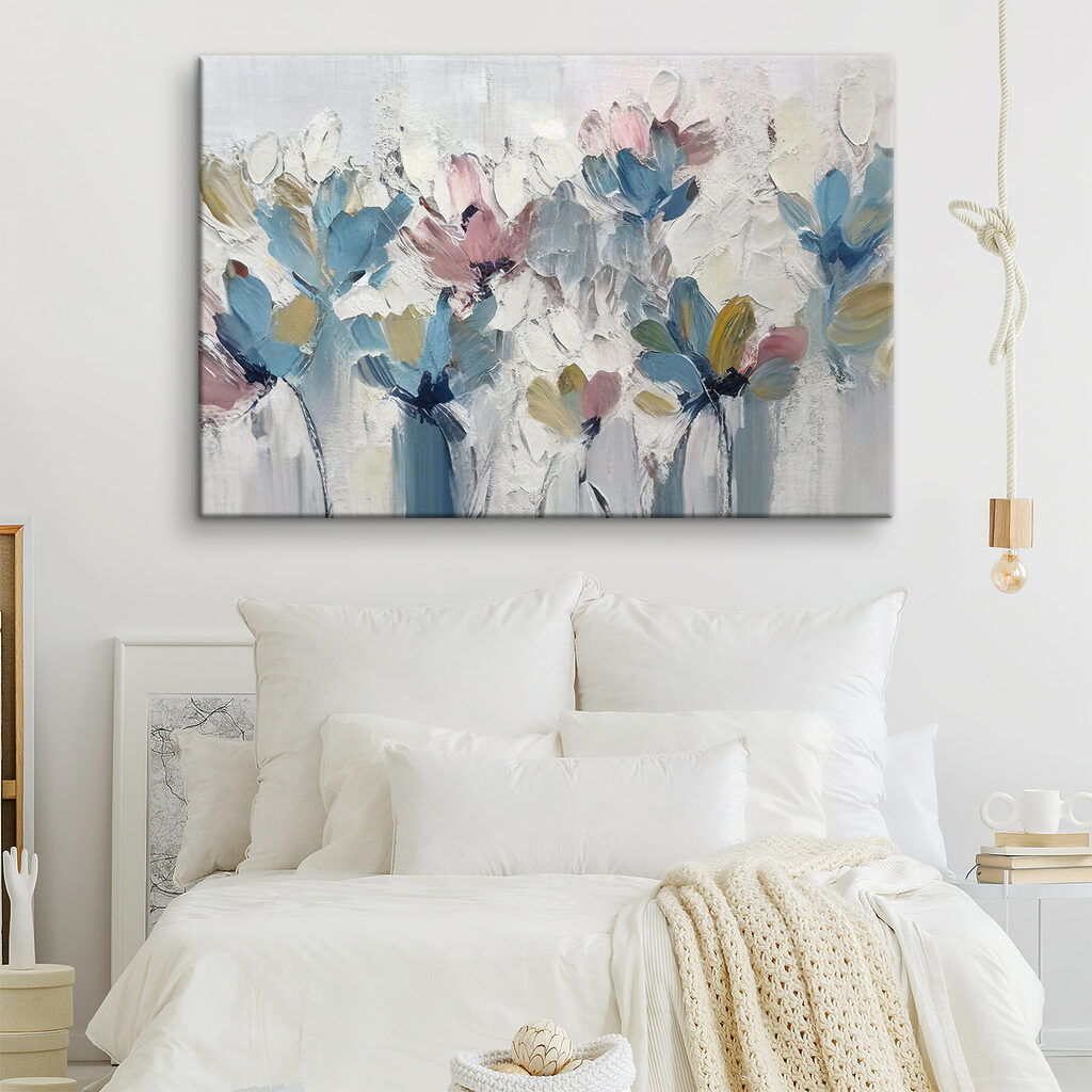 A painting of flowers on a white surface A painting of flowers on a white surface