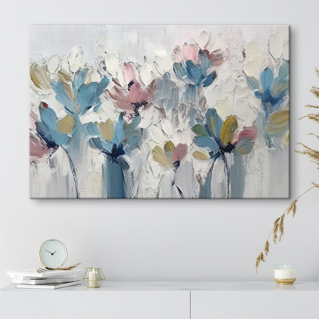A painting of flowers on a white surface A painting of flowers on a white surface