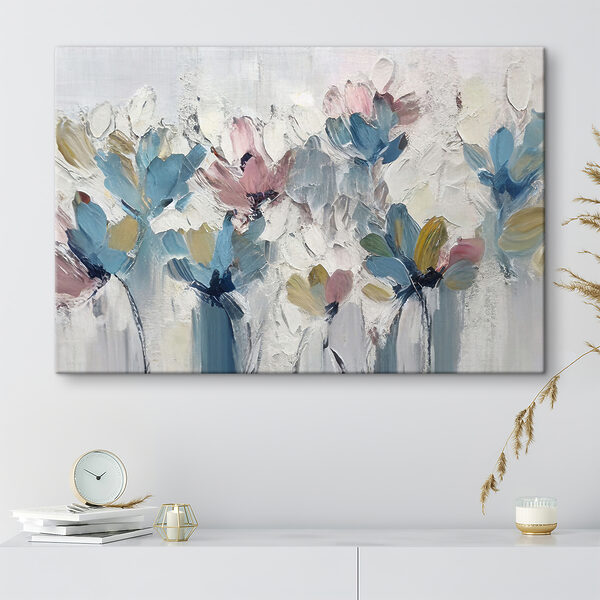 A painting of flowers on a white surface A painting of flowers on a white surface