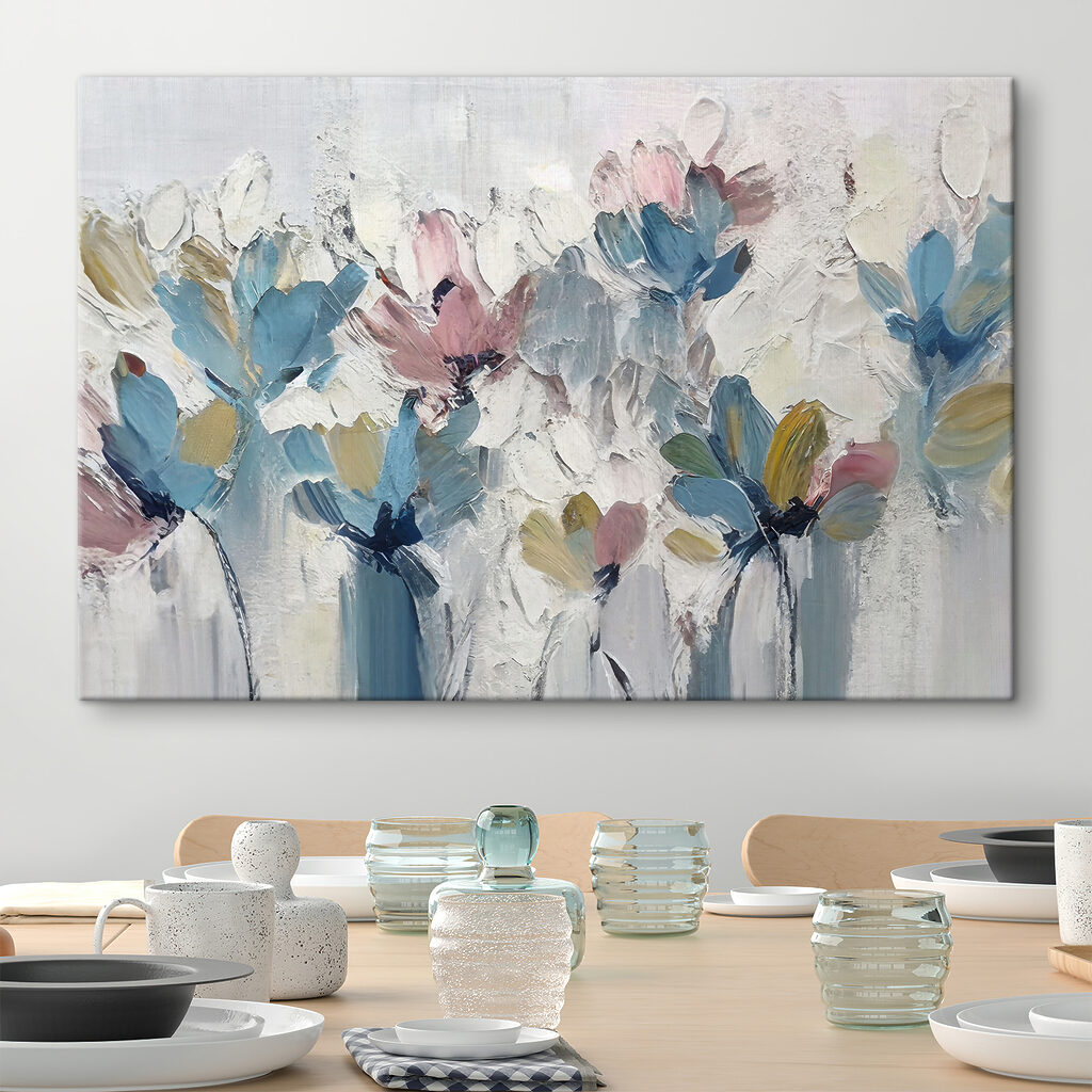 A painting of flowers on a white surface A painting of flowers on a white surface