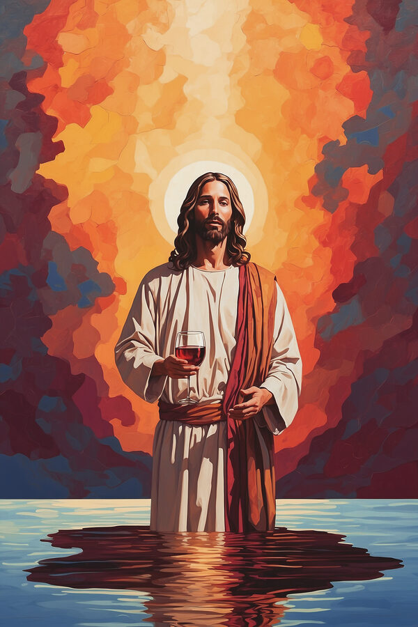 A painting of a man holding a glass of wine