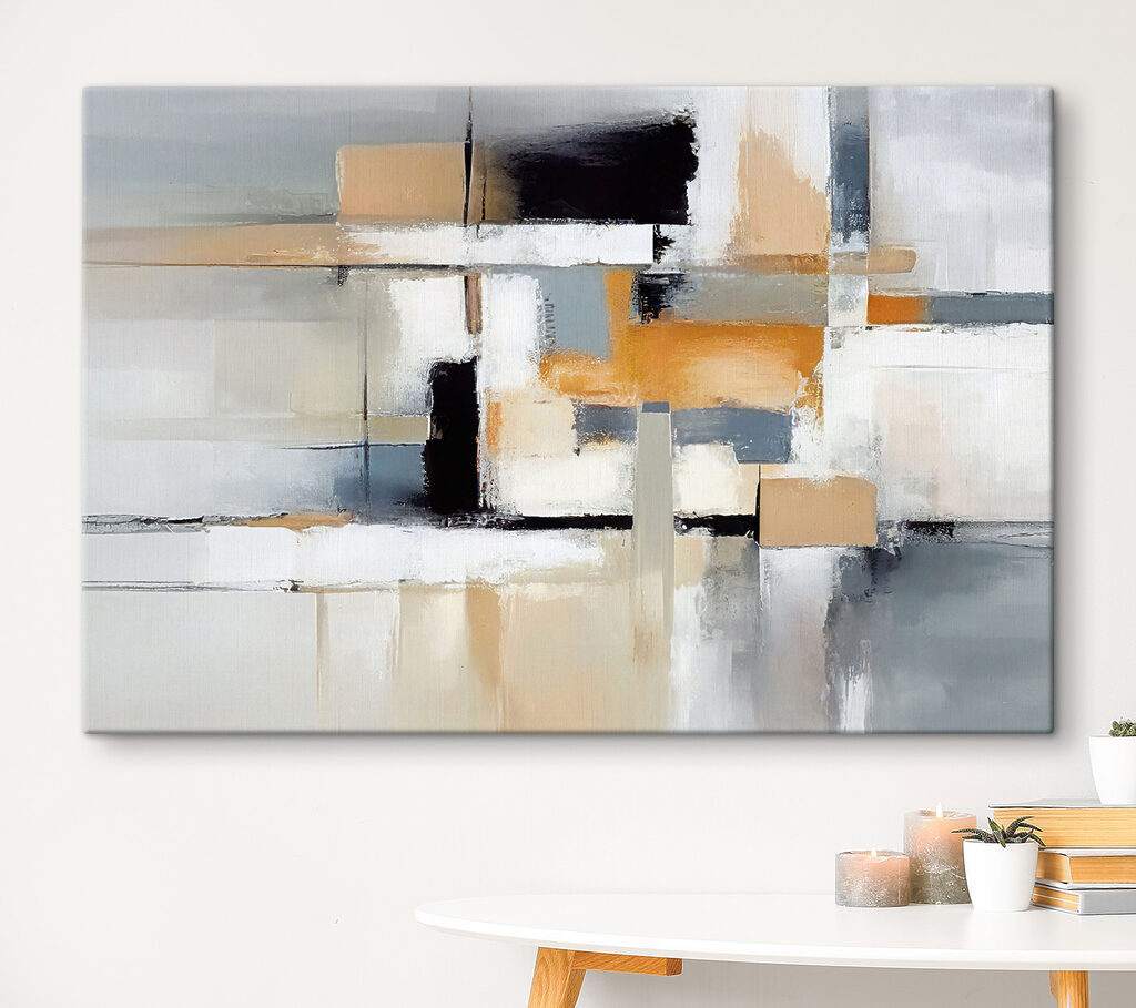 A painting of a white and black abstract art