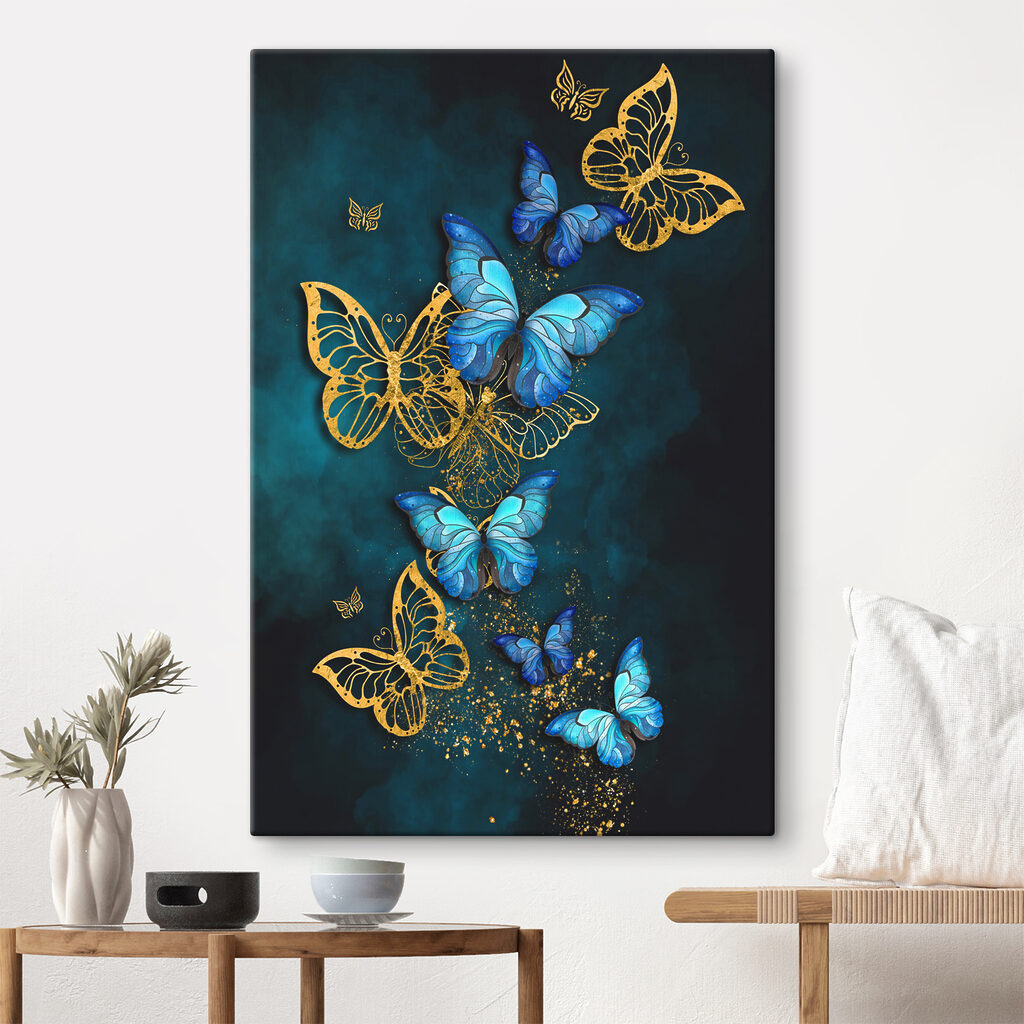 A group of butterflies on a blue background