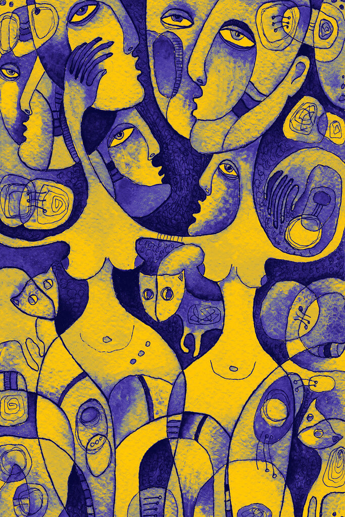 A group of people with faces A group of people with faces