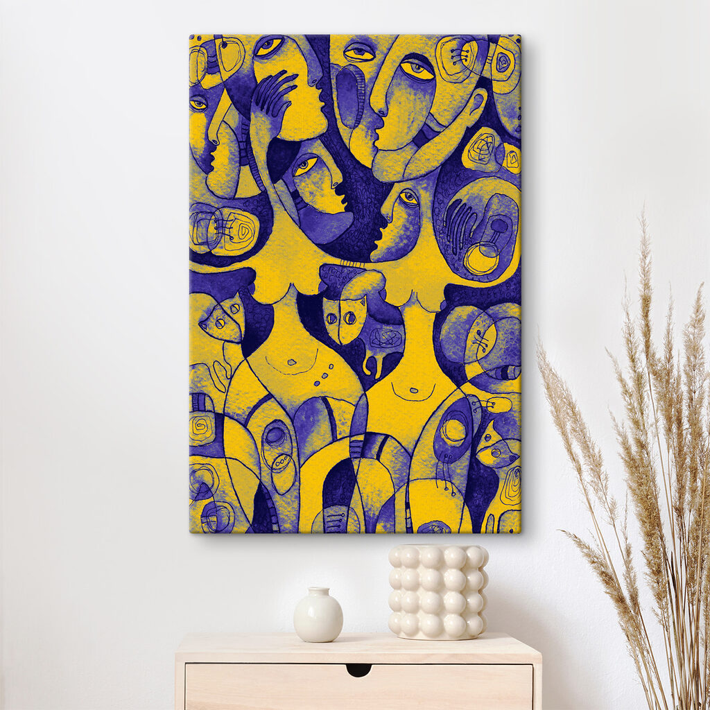 A group of people with faces A group of people with faces