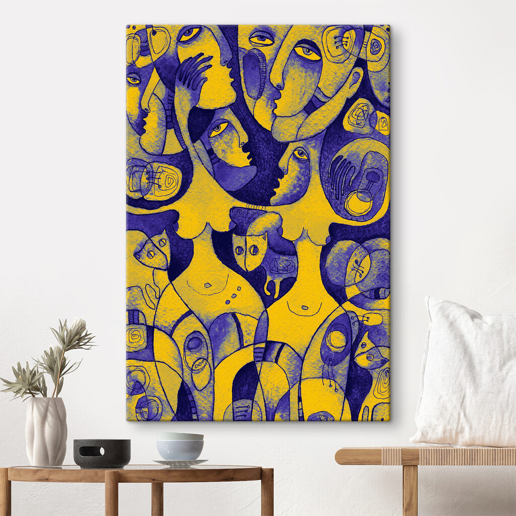 A group of people with faces A group of people with faces