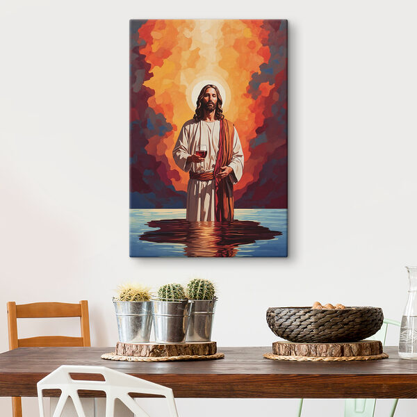 A painting of a man holding a glass of wine