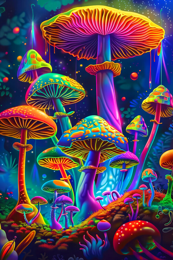O ciuperci colorate într-o pădure O ciuperci colorate într-o pădure