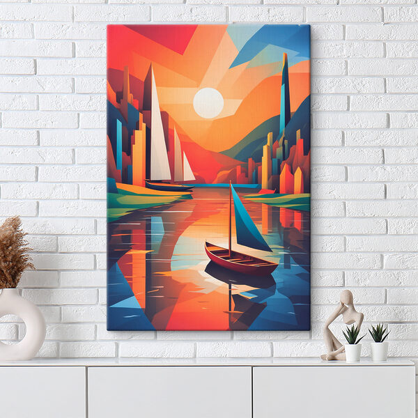 A painting of boats on a river A painting of boats on a river