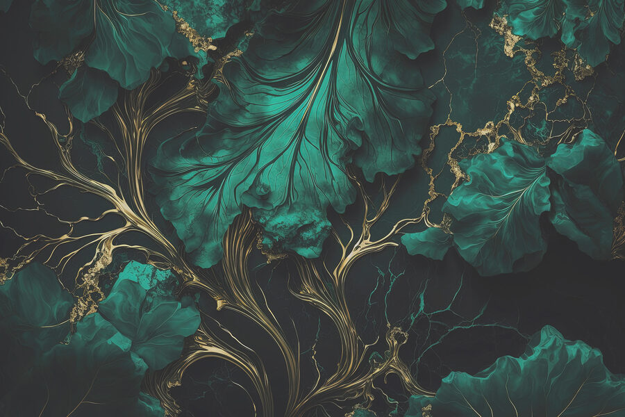 Frunze elegante teal cu nervuri metalice
