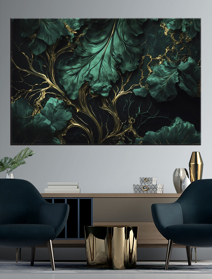 Frunze elegante teal cu nervuri metalice