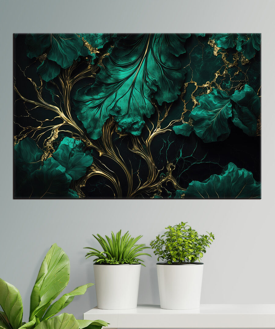 Frunze elegante teal cu nervuri metalice