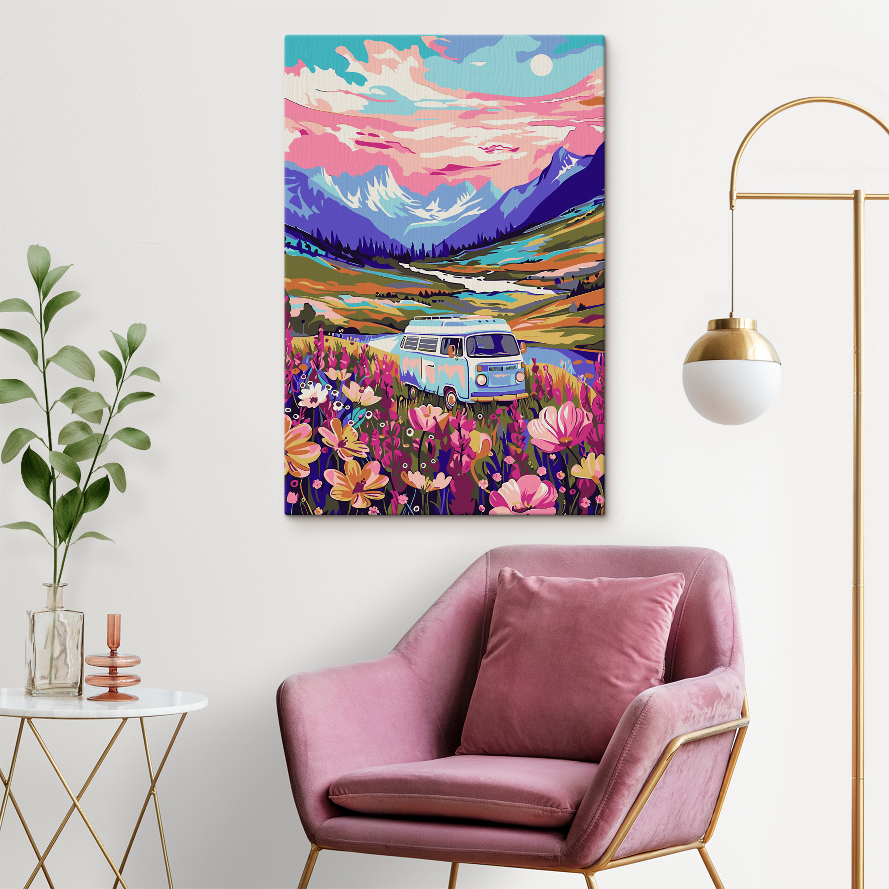 O dubă care trece printr-un câmp de flori s38260pig307m - O dubă care trece printr-un câmp de flori - tegory