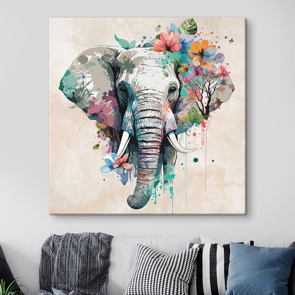 Un elefant cu flori și frunze Un elefant cu flori și frunze