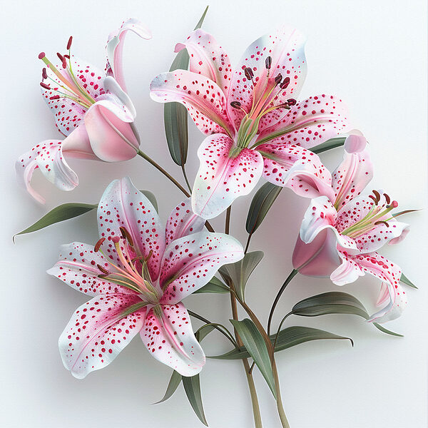 A group of pink and white flowers