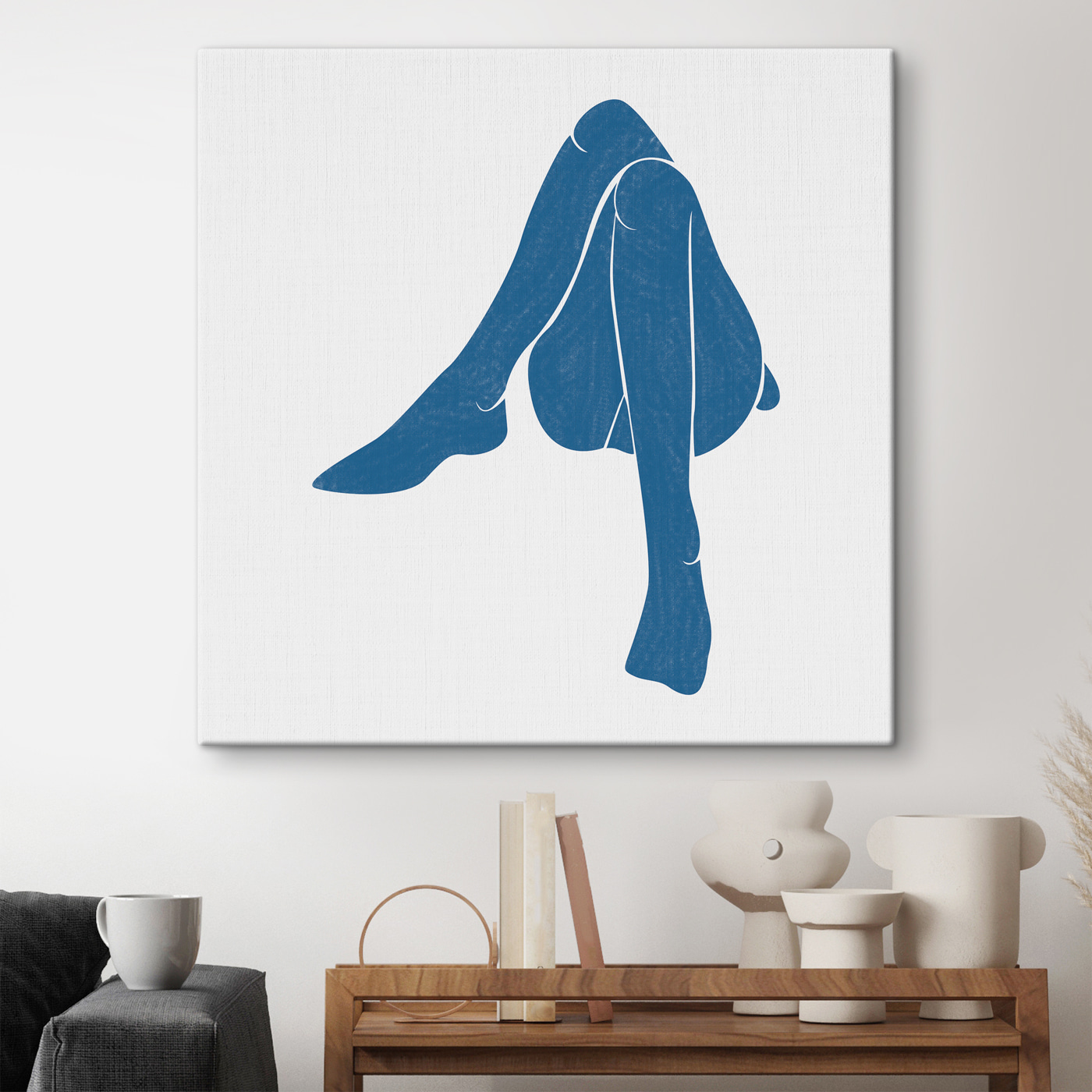 A blue drawing of a woman's legs A blue drawing of a woman's legs