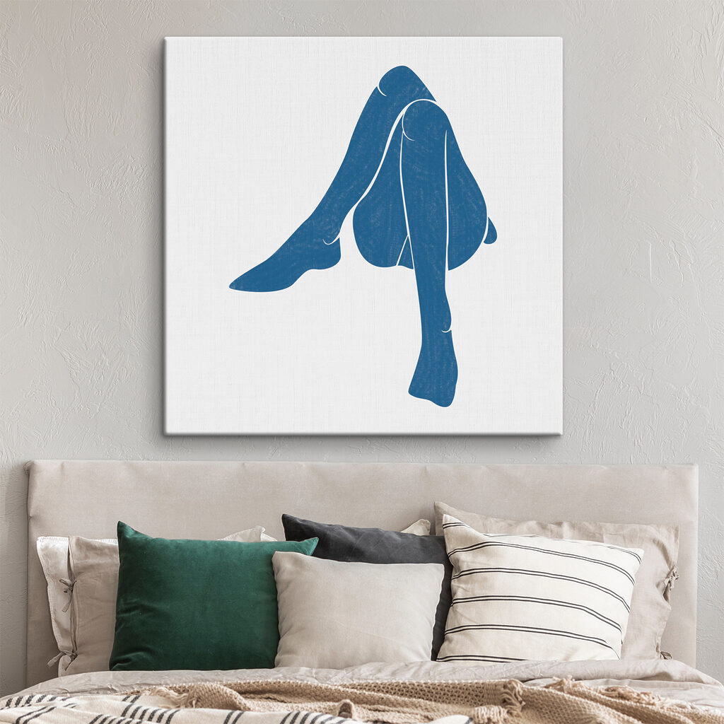 A blue drawing of a woman's legs A blue drawing of a woman's legs