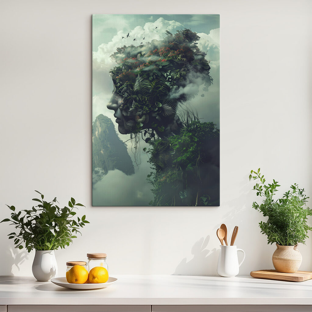 A face made of plants and clouds A face made of plants and clouds