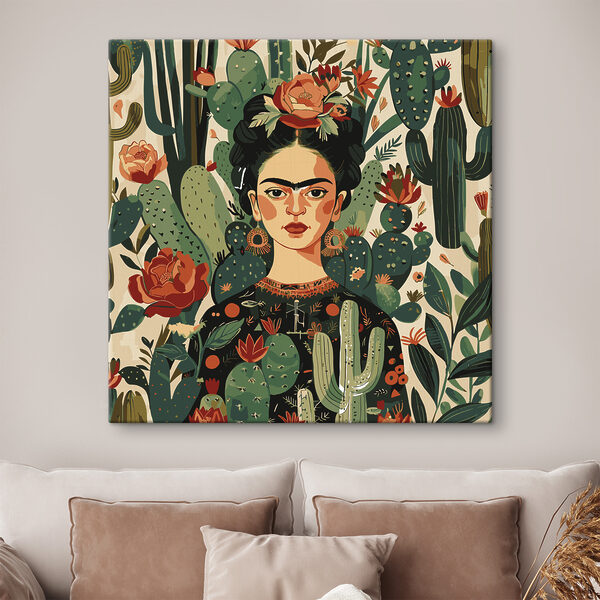 O pictură a unei femei cu cactuși O pictură a unei femei cu cactuși