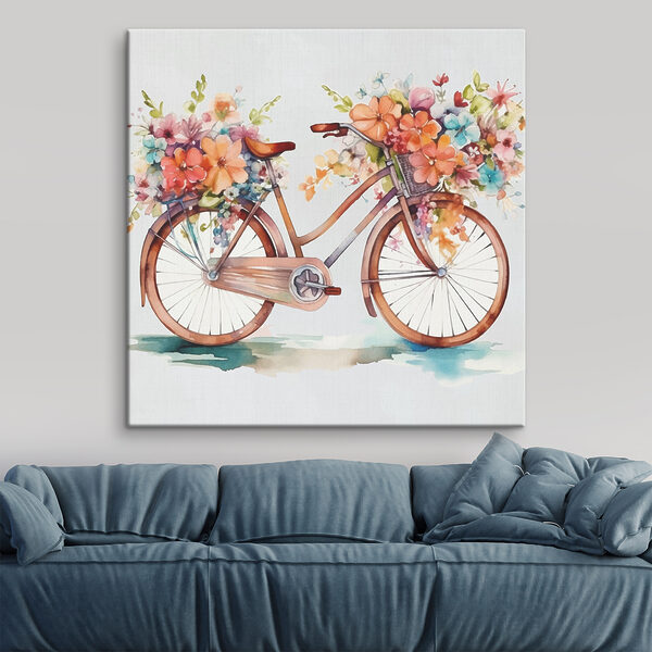 A watercolor painting of a bicycle with flowers on it A watercolor painting of a bicycle with flowers on it
