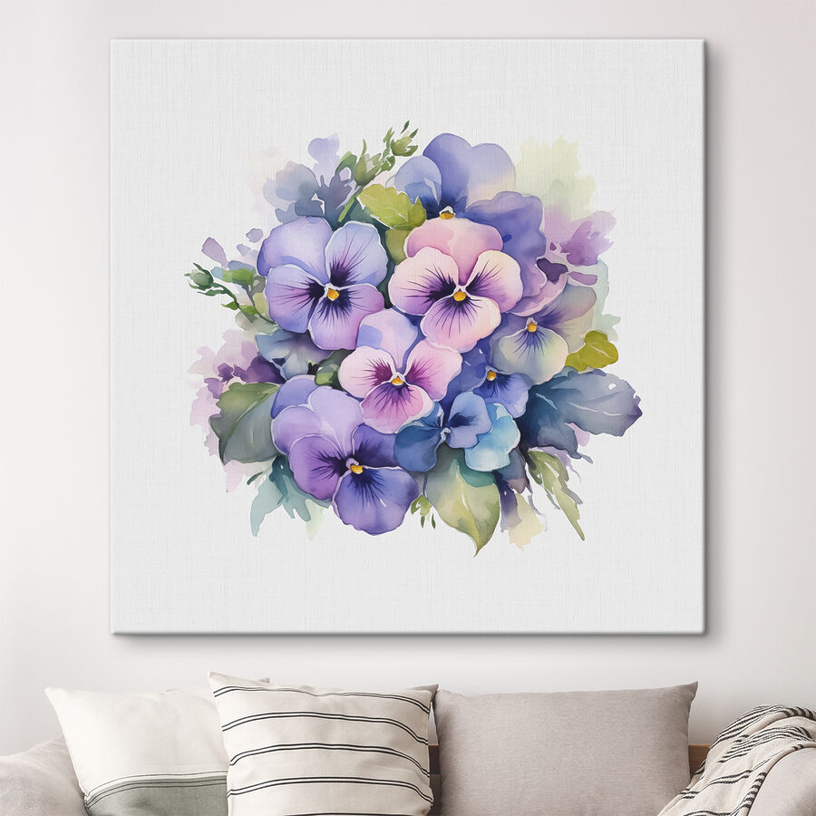 Tablouri Un buchet de flori mov și albastru