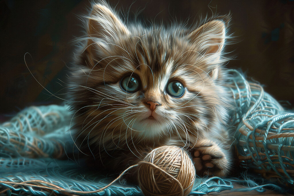 A cat with a ball of yarn